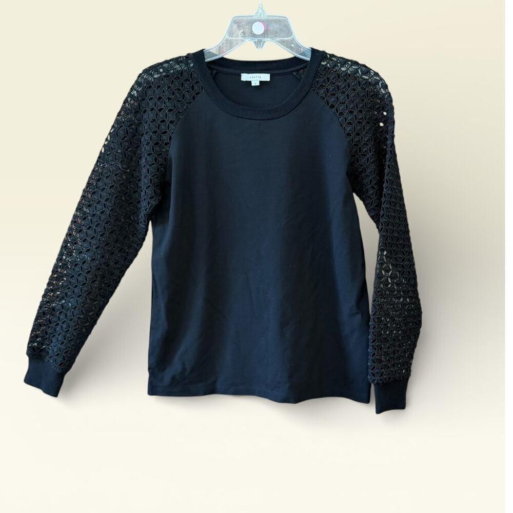 Maette Size Small Black Lace Sleeve Long Sleeve Top Minimalist Casual Stella Dot